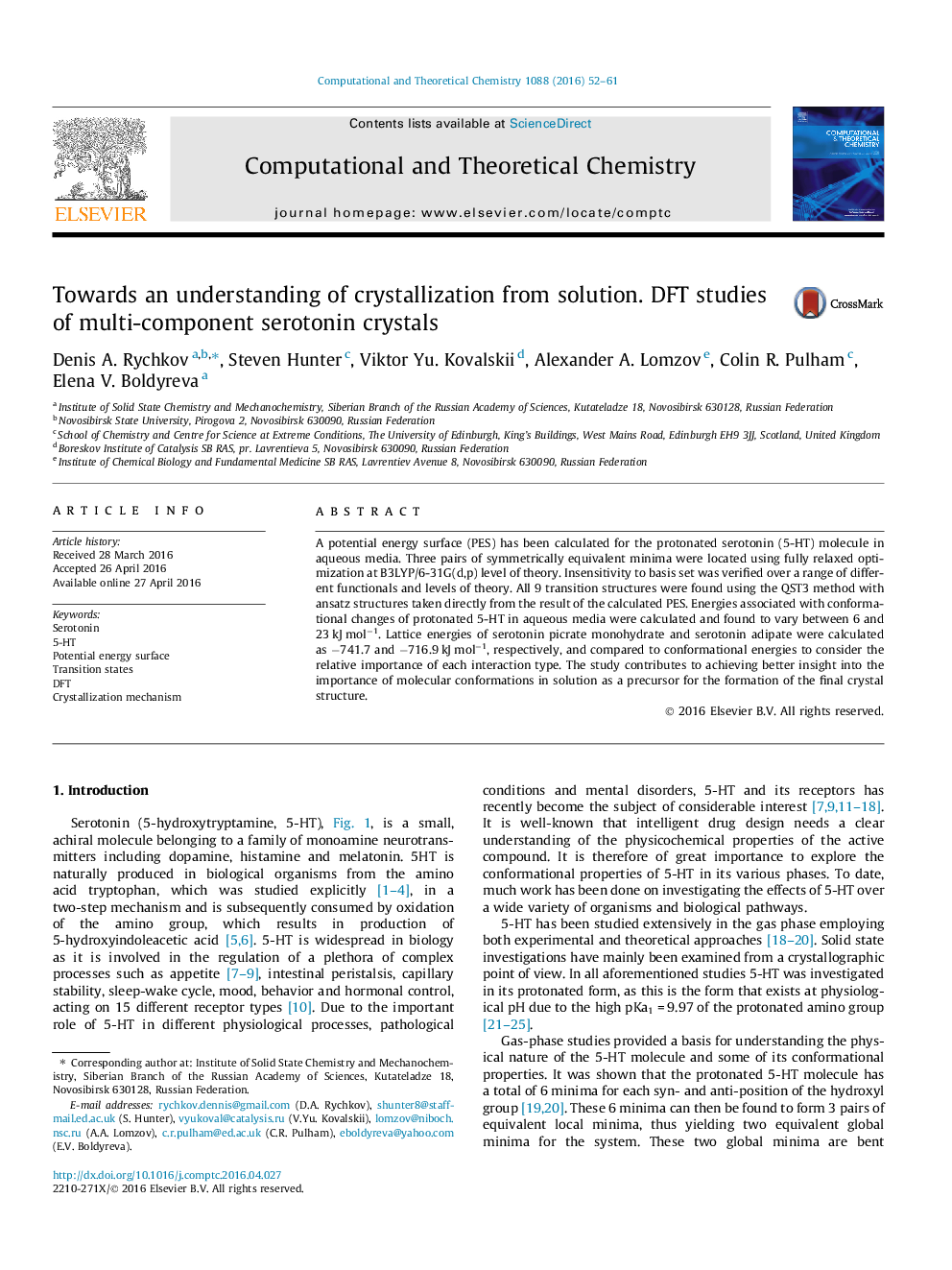 Towards an understanding of crystallization from solution. DFT studies of multi-component serotonin crystals