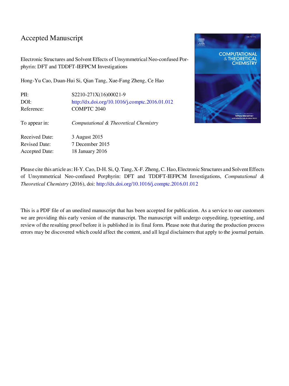 Electronic structures and solvent effects of unsymmetrical neo-confused porphyrin: DFT and TDDFT-IEFPCM investigations