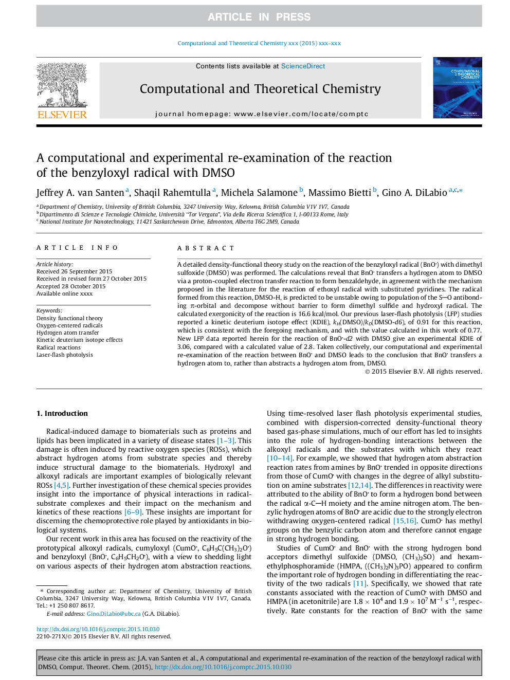 A computational and experimental re-examination of the reaction of the benzyloxyl radical with DMSO