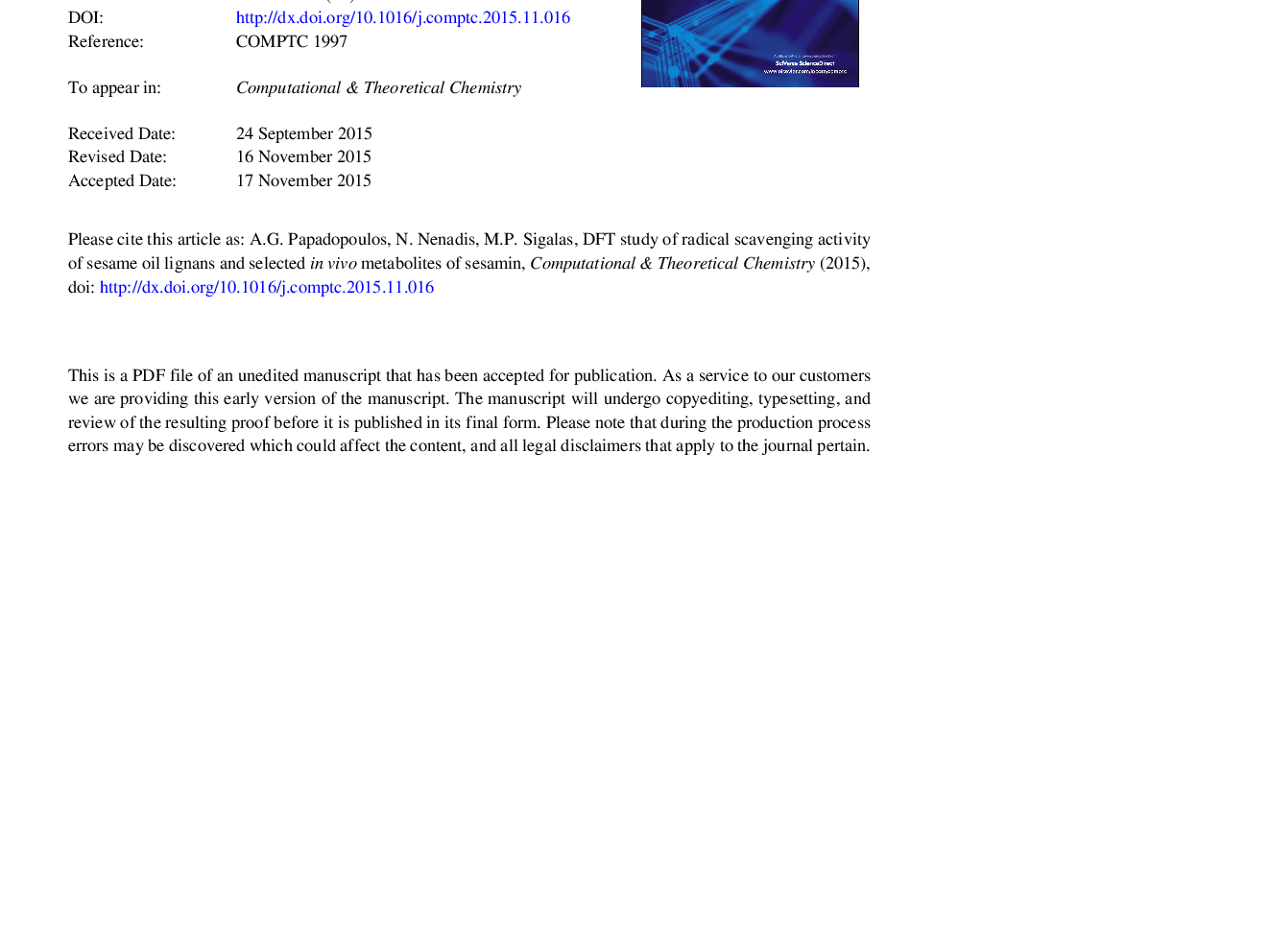 DFT study of radical scavenging activity of sesame oil lignans and selected in vivo metabolites of sesamin