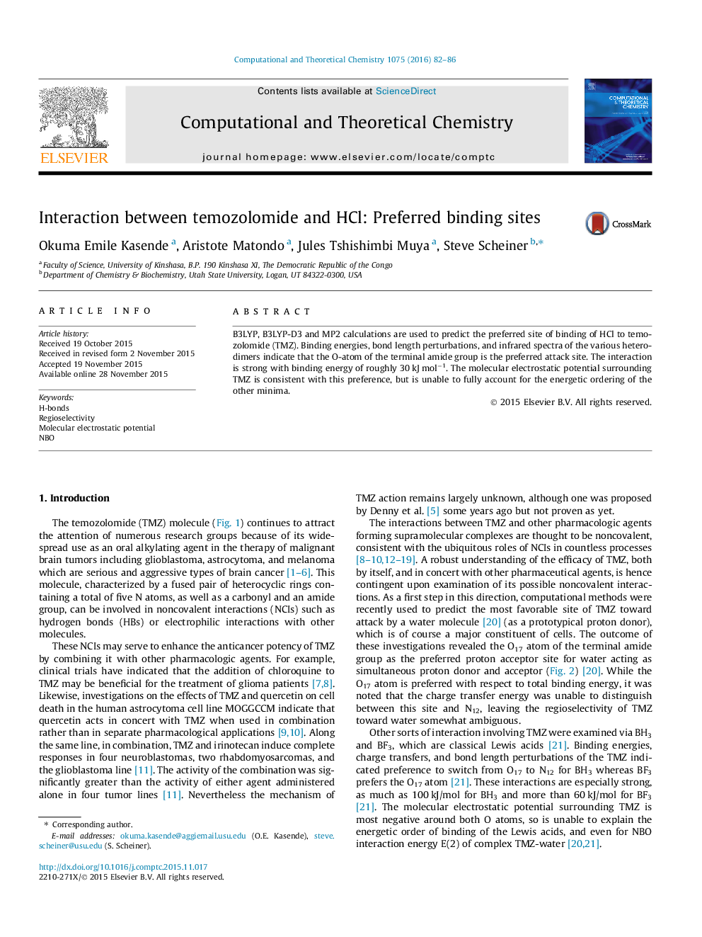 عکس صفحه اول مقاله: Interaction between temozolomide and HCl: Preferred binding sites Interaction between temozolomide and HCl: Preferred binding sites