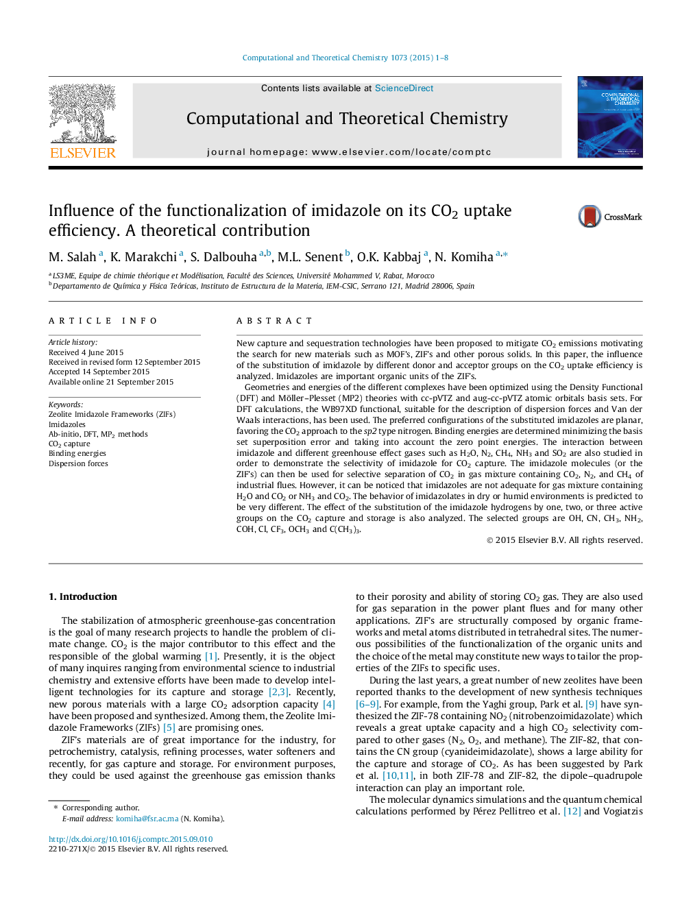 Influence of the functionalization of imidazole on its CO2 uptake efficiency. A theoretical contribution