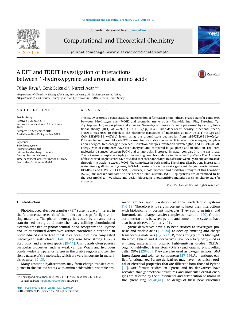 A DFT and TDDFT investigation of interactions between 1-hydroxypyrene and aromatic amino acids