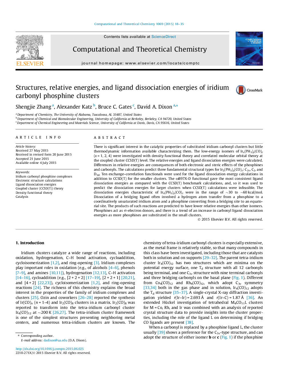 Structures, relative energies, and ligand dissociation energies of iridium carbonyl phosphine clusters