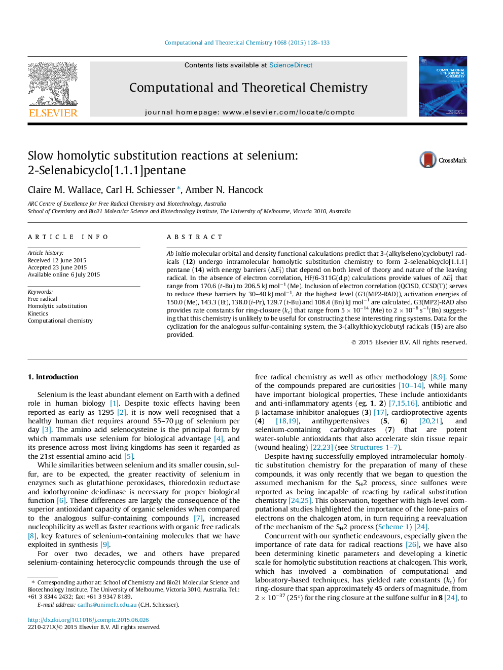 Slow homolytic substitution reactions at selenium: 2-Selenabicyclo[1.1.1]pentane