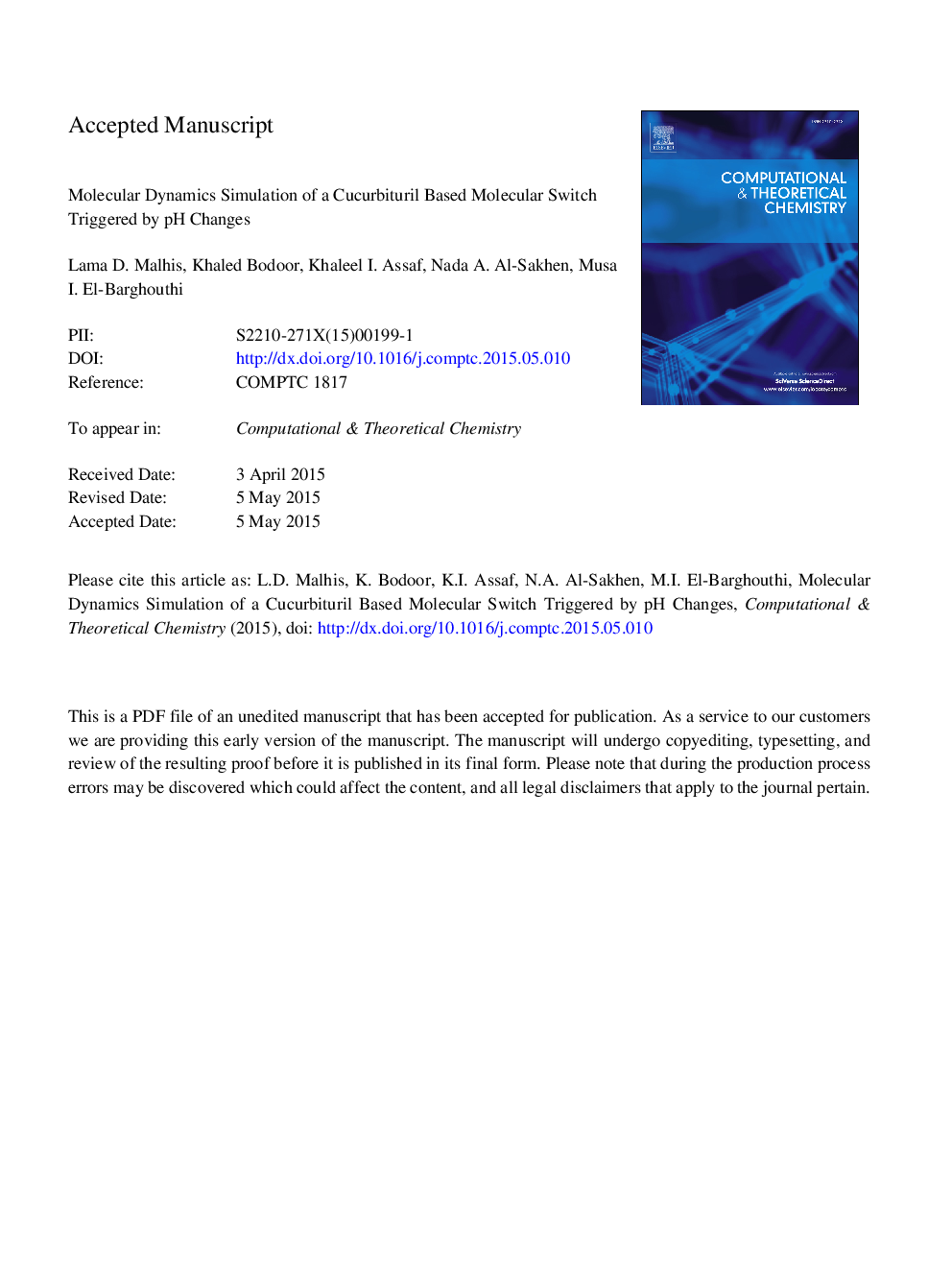 Molecular dynamics simulation of a cucurbituril based molecular switch triggered by pH changes