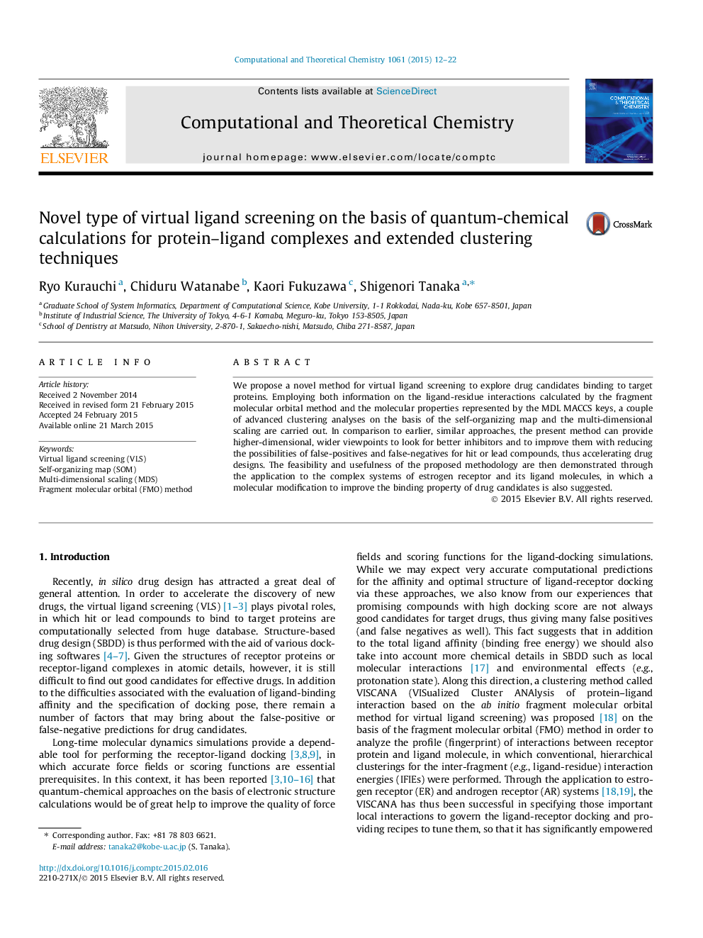 Novel type of virtual ligand screening on the basis of quantum-chemical calculations for protein-ligand complexes and extended clustering techniques