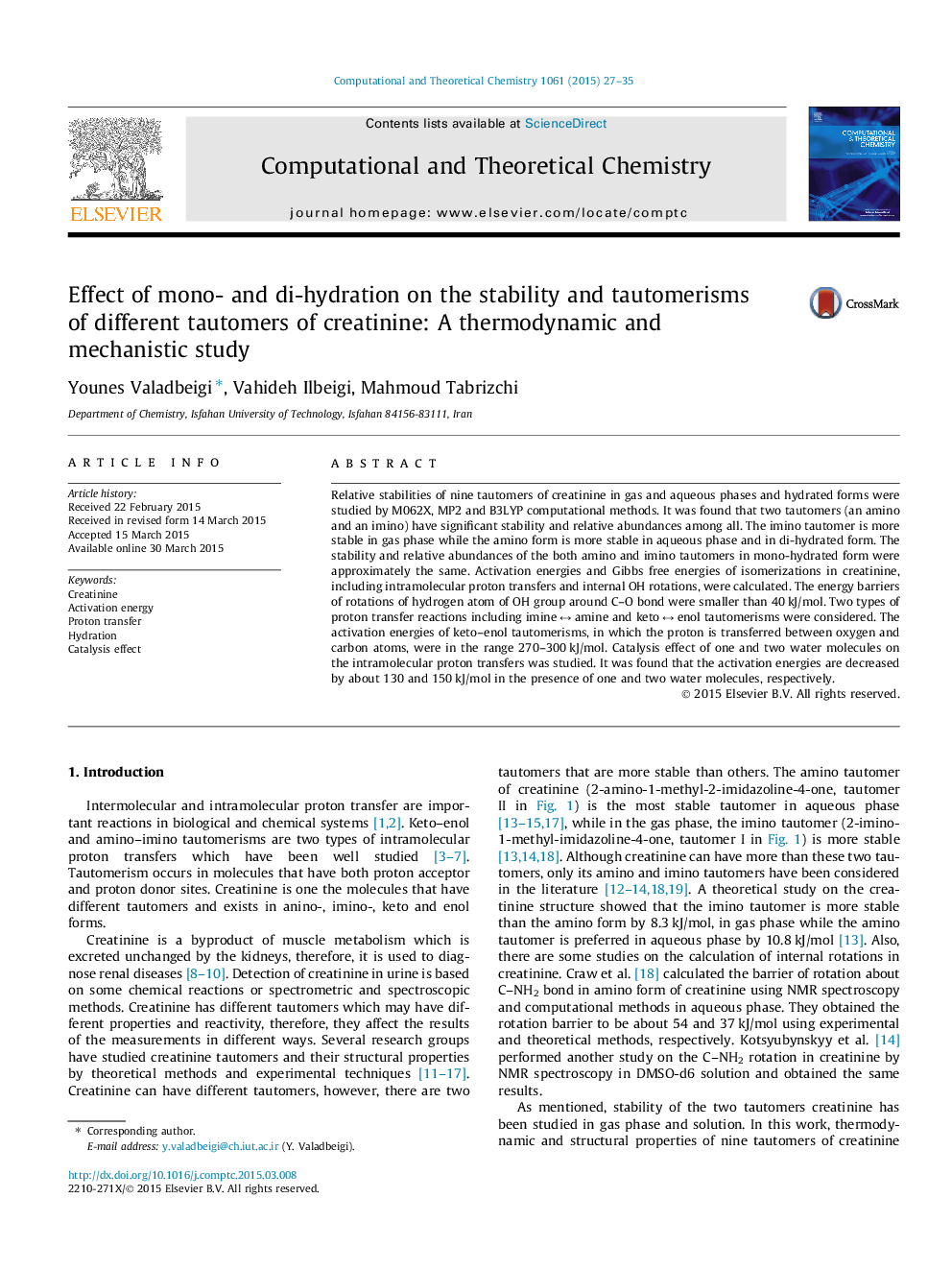 Effect of mono- and di-hydration on the stability and tautomerisms of different tautomers of creatinine: A thermodynamic and mechanistic study