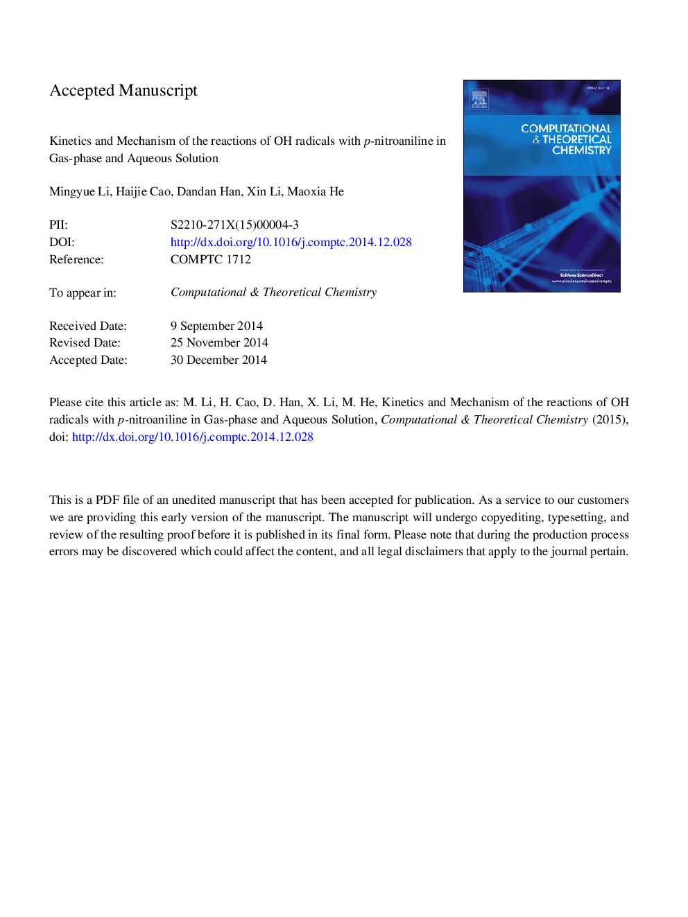 Kinetics and mechanism of the reactions of OH radicals with p-nitroaniline in gas-phase and aqueous solution