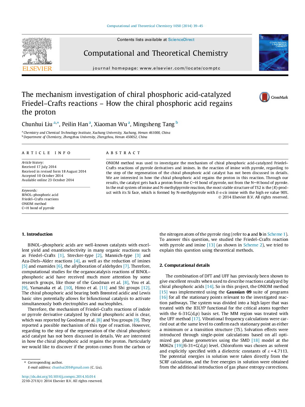 The mechanism investigation of chiral phosphoric acid-catalyzed Friedel-Crafts reactions - How the chiral phosphoric acid regains the proton