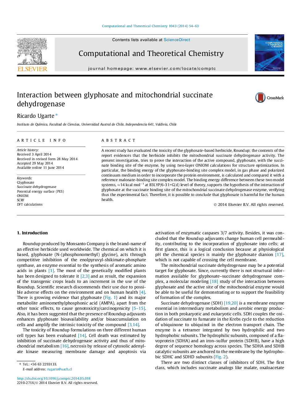 Interaction between glyphosate and mitochondrial succinate dehydrogenase