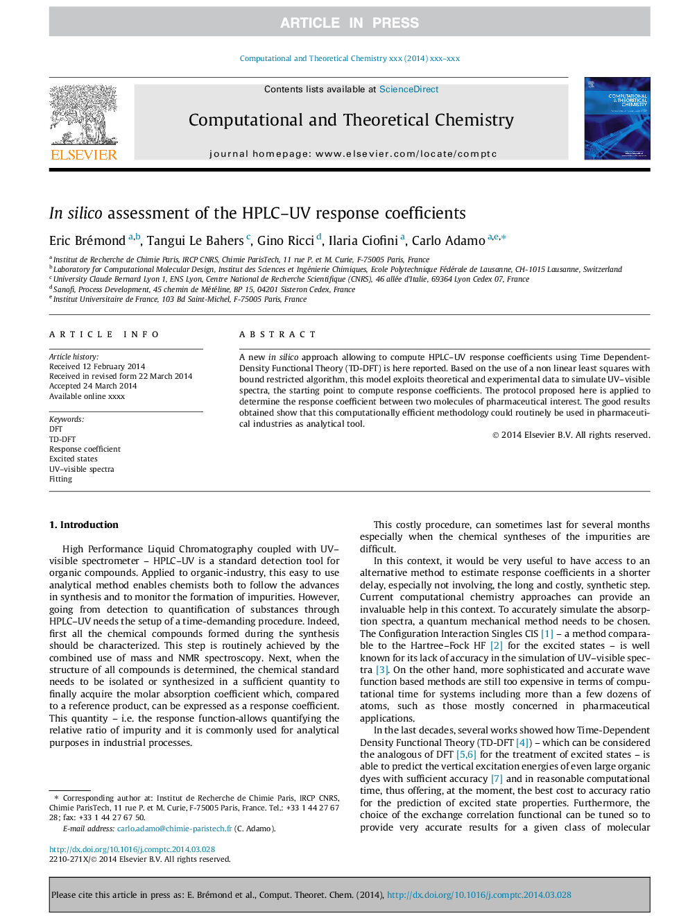 In silico assessment of the HPLC-UV response coefficients