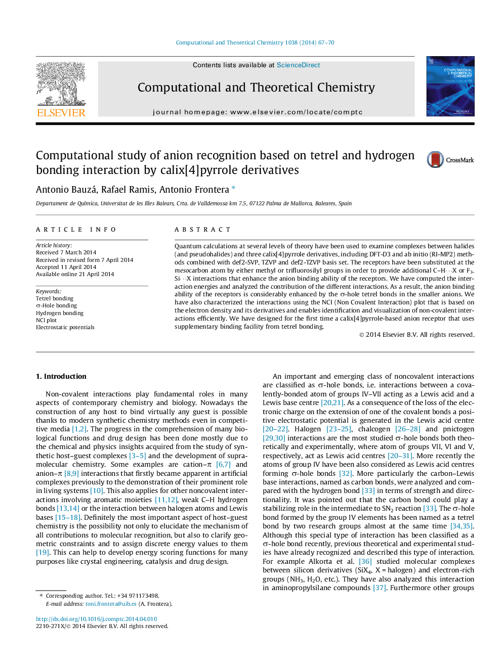 Computational study of anion recognition based on tetrel and hydrogen bonding interaction by calix[4]pyrrole derivatives