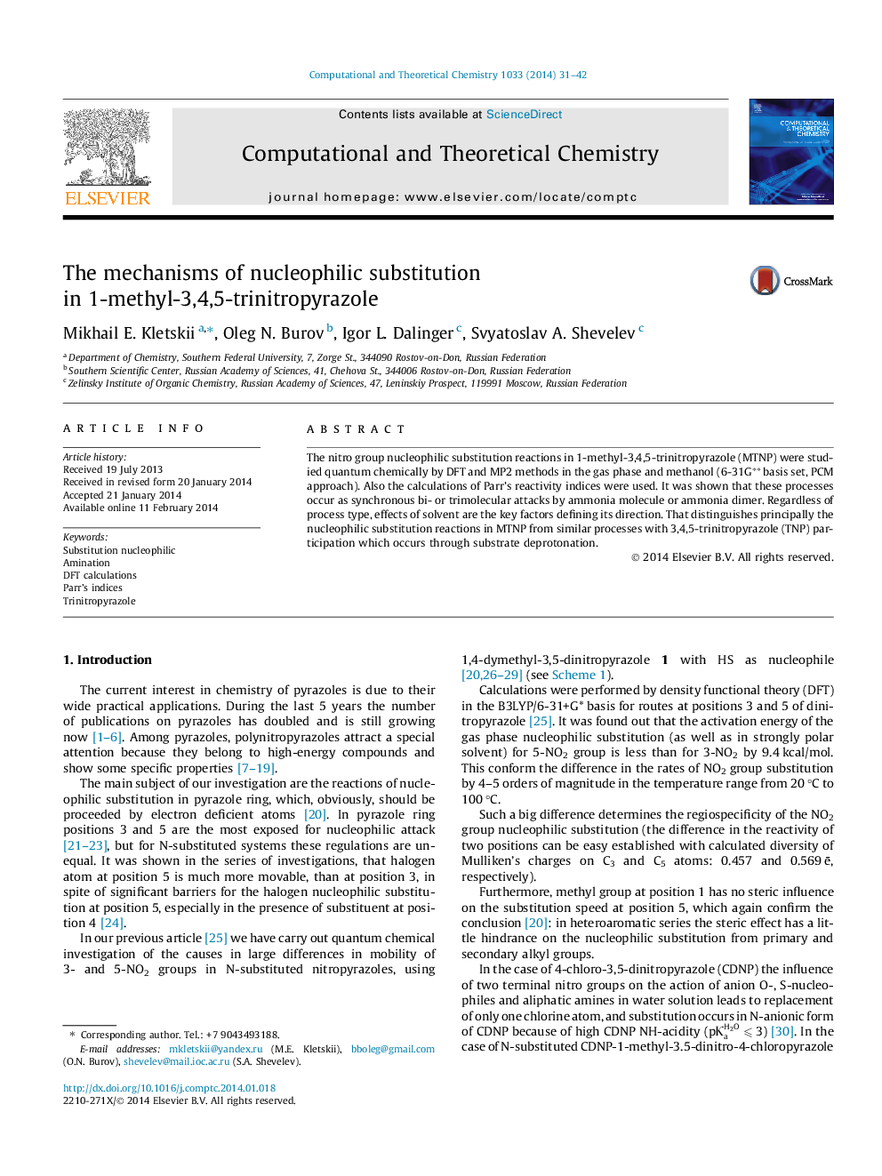 The mechanisms of nucleophilic substitution in 1-methyl-3,4,5-trinitropyrazole