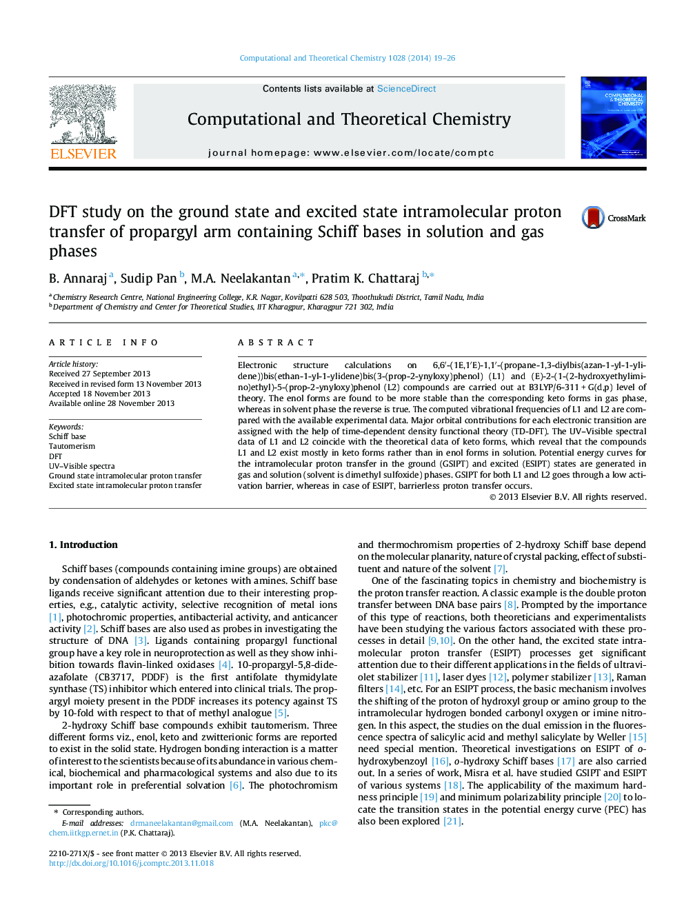 DFT study on the ground state and excited state intramolecular proton transfer of propargyl arm containing Schiff bases in solution and gas phases