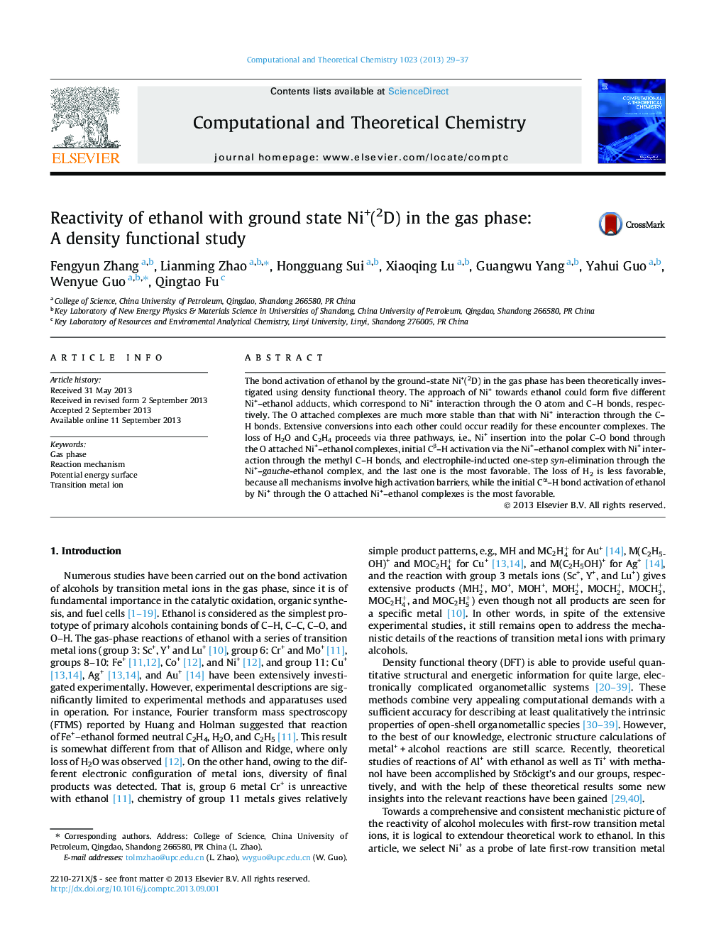 Reactivity of ethanol with ground state Ni+(2D) in the gas phase: A density functional study