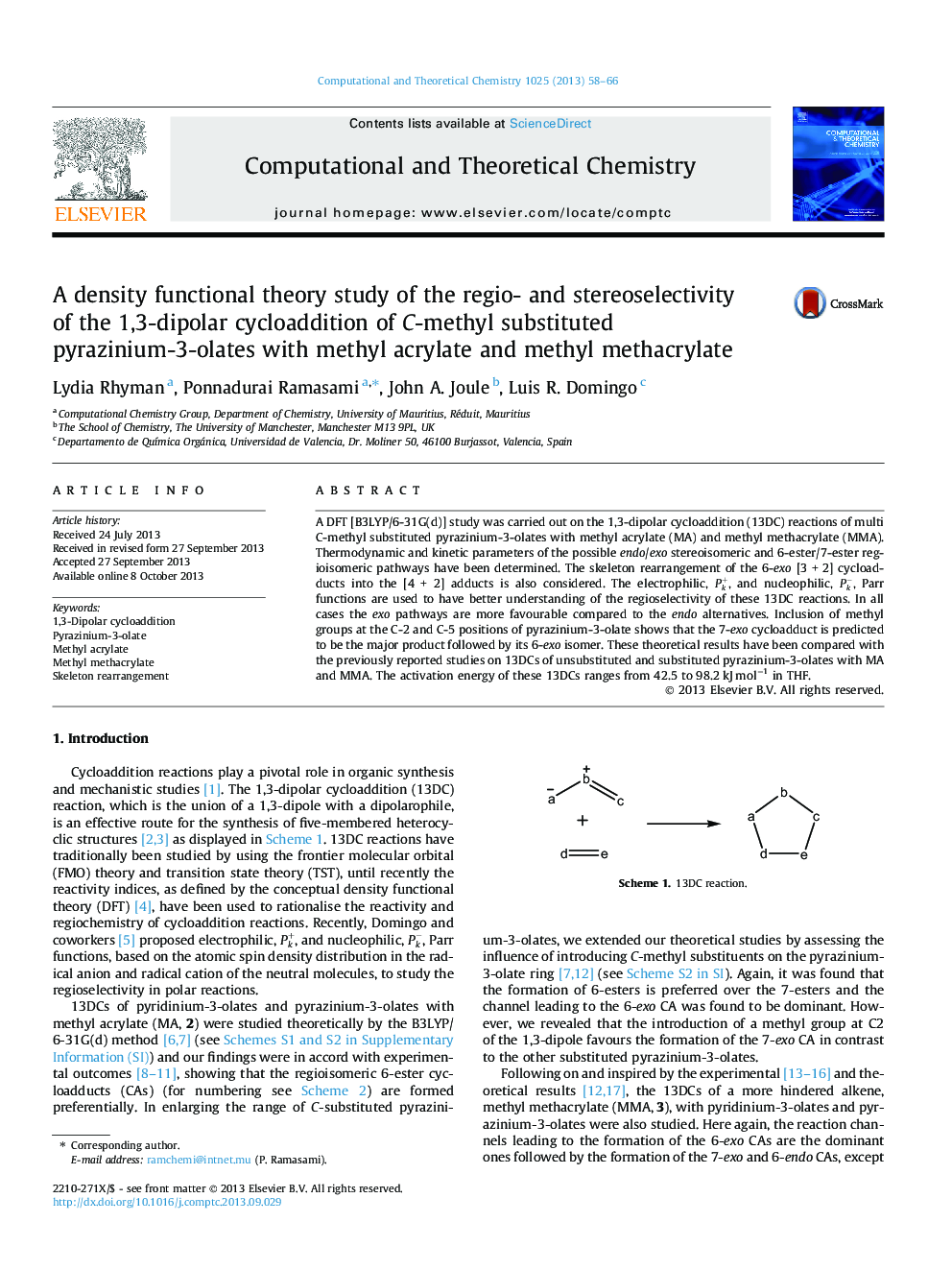 A density functional theory study of the regio- and stereoselectivity of the 1,3-dipolar cycloaddition of C-methyl substituted pyrazinium-3-olates with methyl acrylate and methyl methacrylate