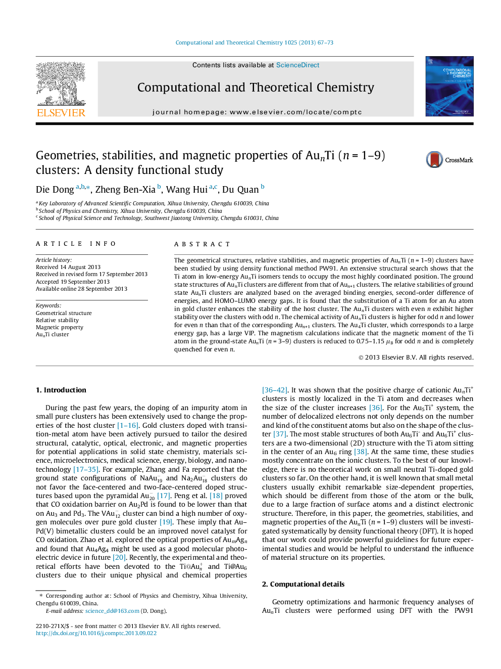 Geometries, stabilities, and magnetic properties of AunTi (nÂ =Â 1-9) clusters: A density functional study