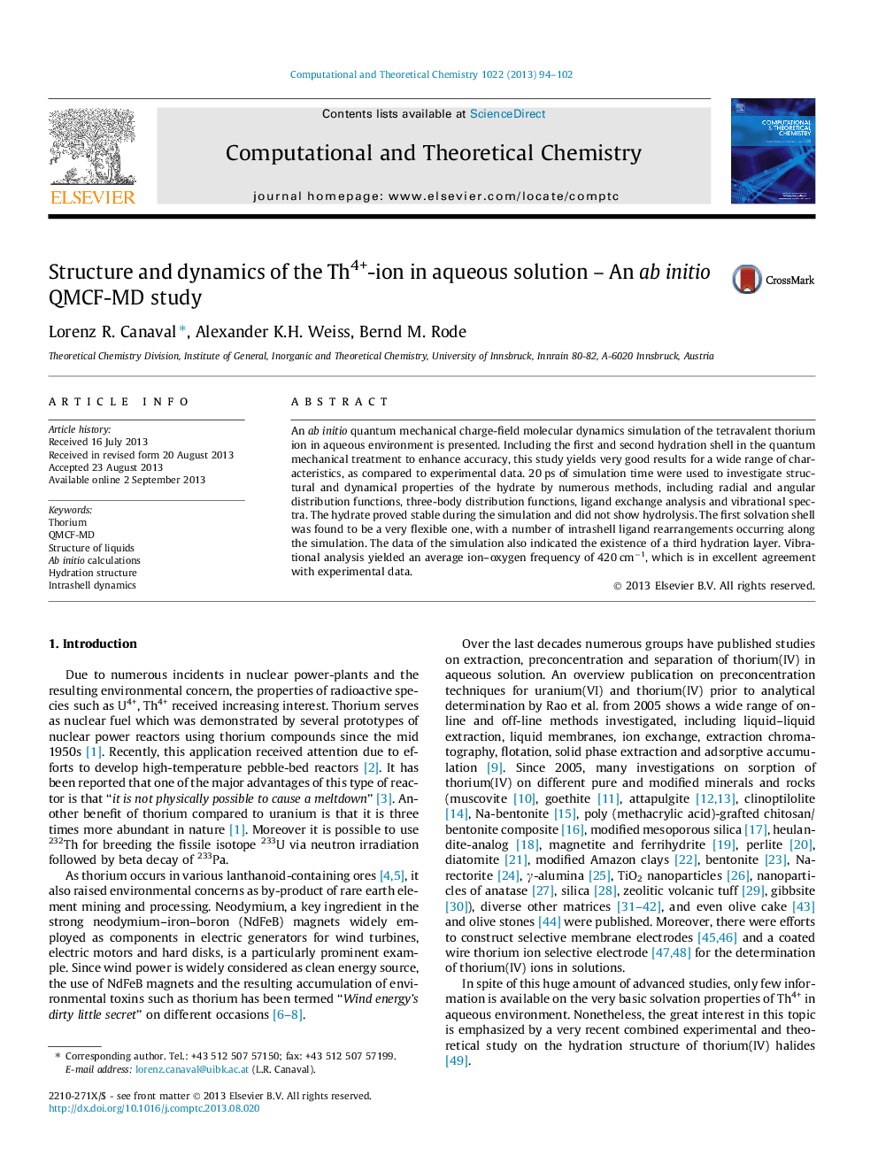 Structure and dynamics of the Th4+-ion in aqueous solution - An ab initio QMCF-MD study