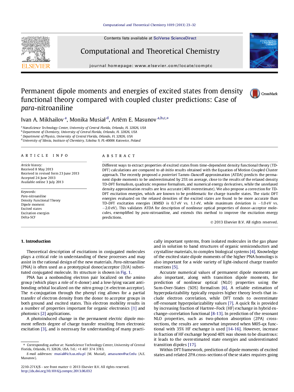 Permanent dipole moments and energies of excited states from density functional theory compared with coupled cluster predictions: Case of para-nitroaniline