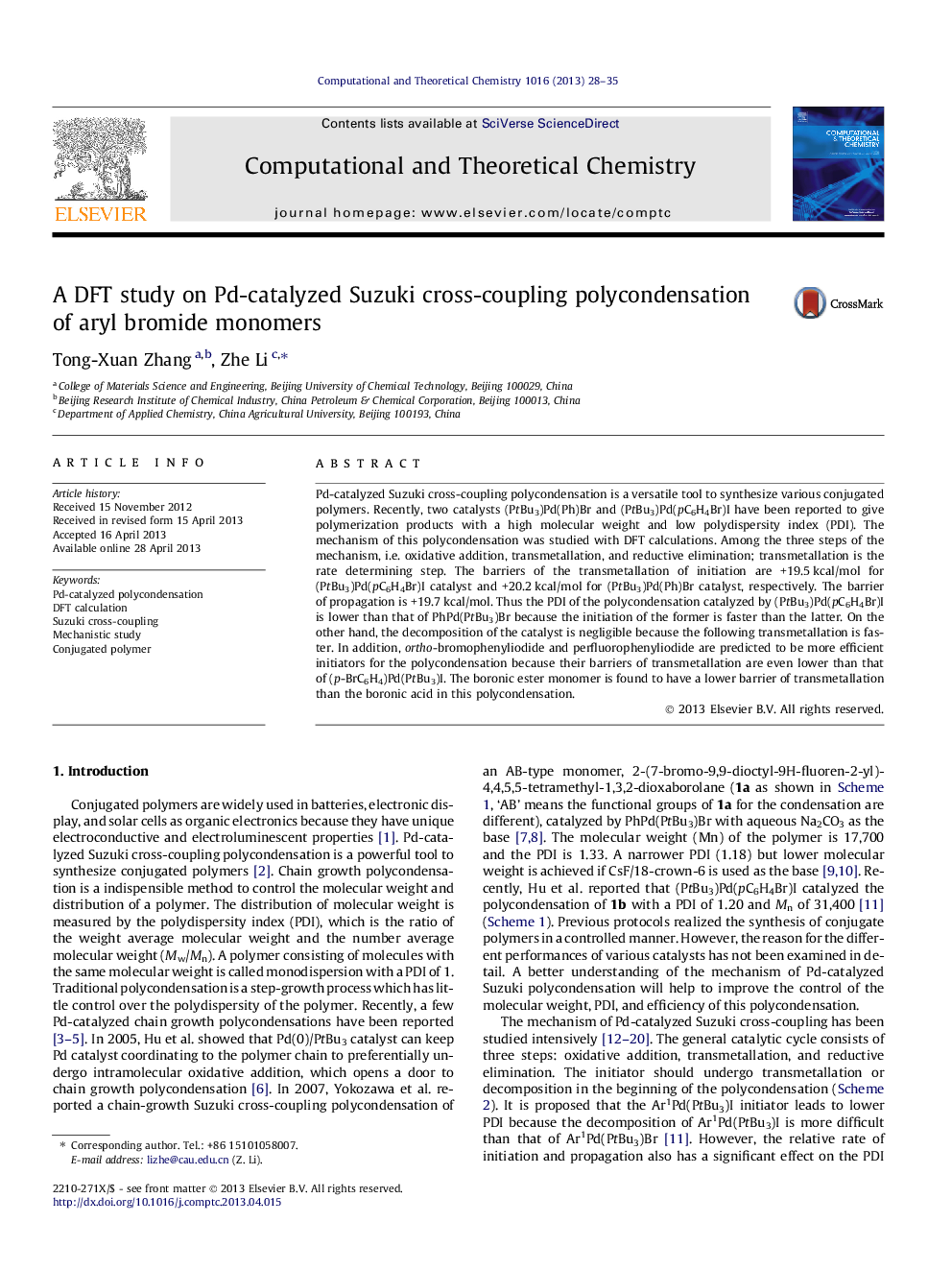 A DFT study on Pd-catalyzed Suzuki cross-coupling polycondensation of aryl bromide monomers