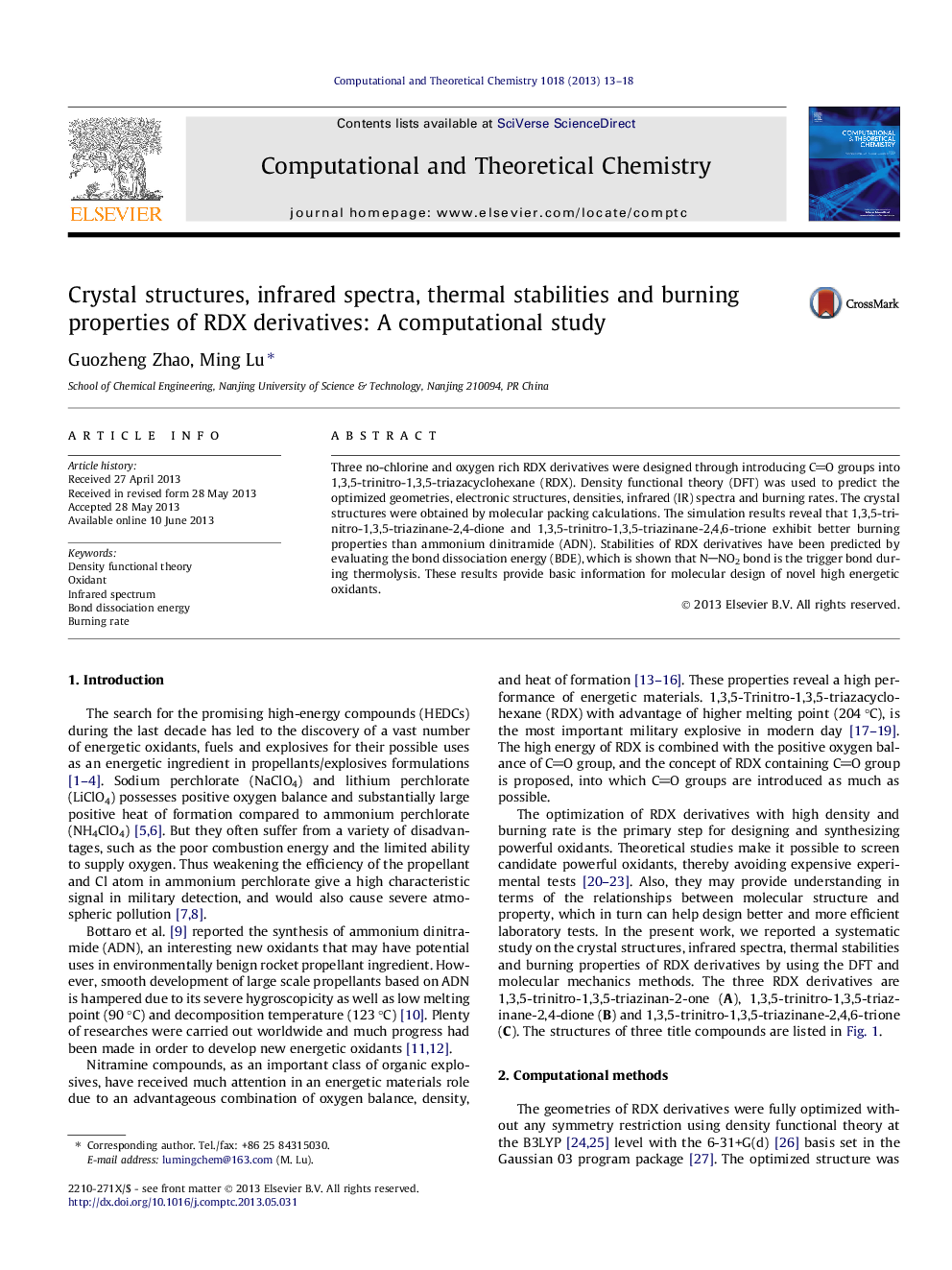 Crystal structures, infrared spectra, thermal stabilities and burning properties of RDX derivatives: A computational study