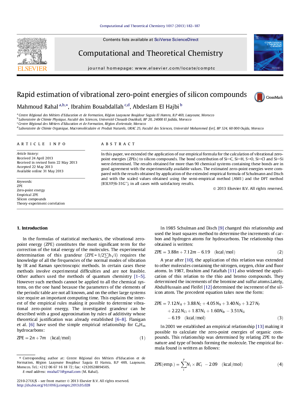 Rapid estimation of vibrational zero-point energies of silicon compounds