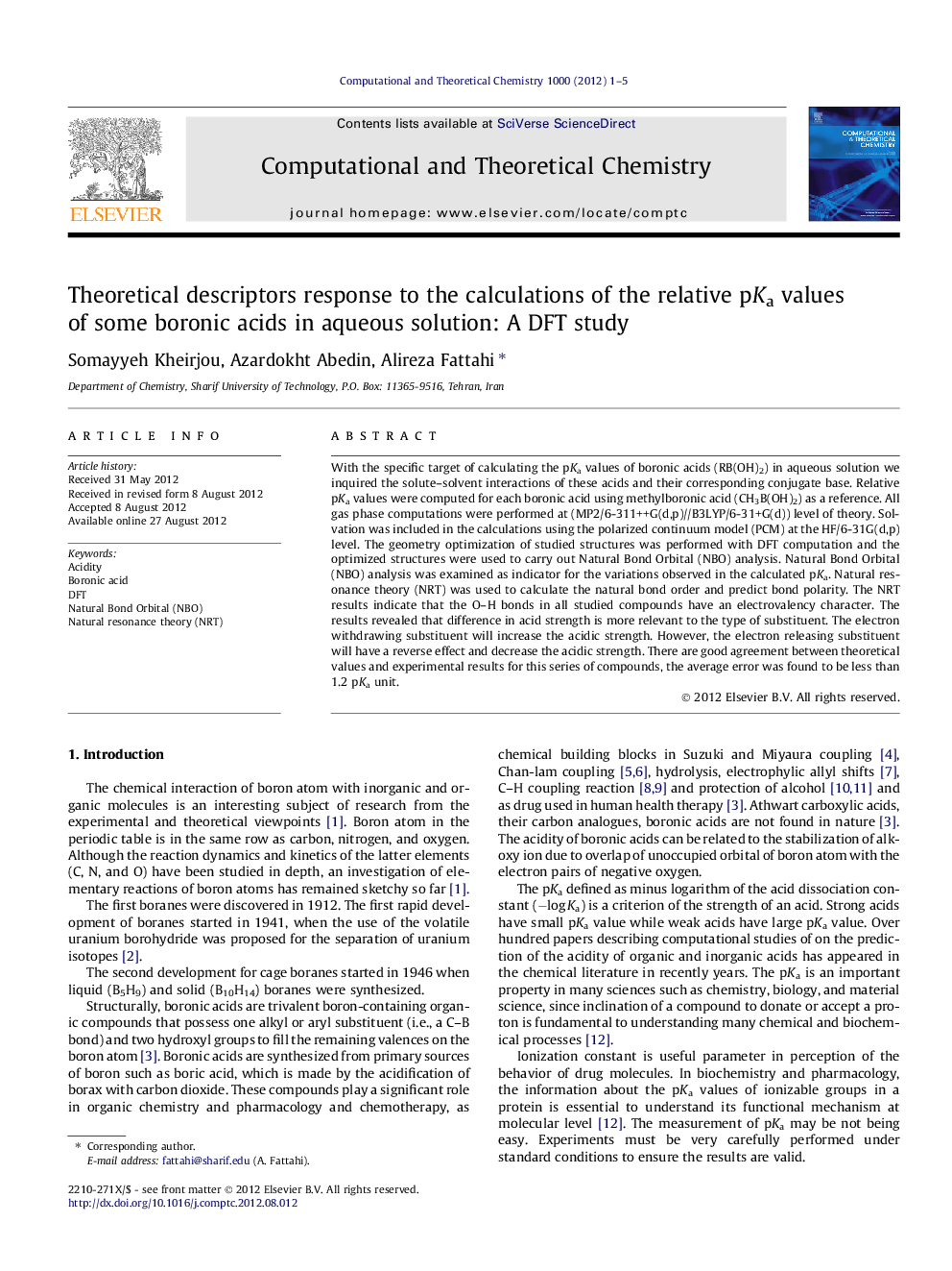 Theoretical descriptors response to the calculations of the relative pKa values of some boronic acids in aqueous solution: A DFT study