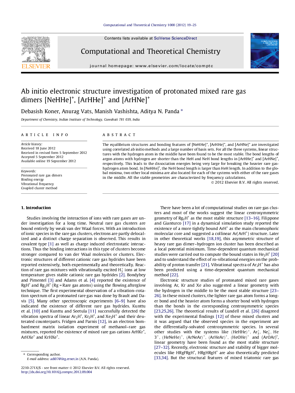 Ab initio electronic structure investigation of protonated mixed rare gas dimers [NeHHe]+, [ArHHe]+ and [ArHNe]+