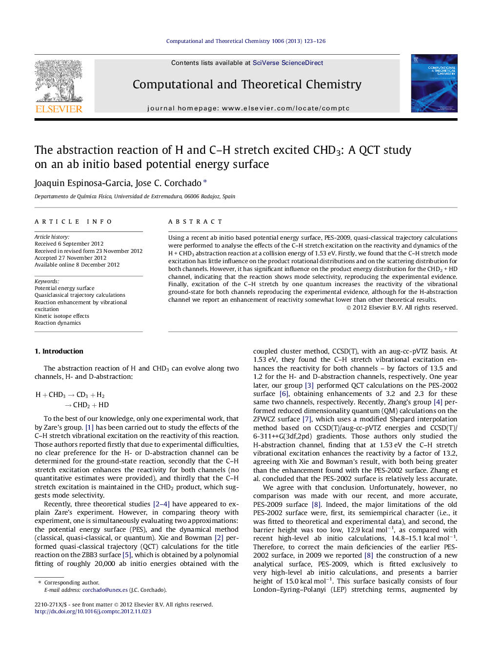 The abstraction reaction of H and C-H stretch excited CHD3: A QCT study on an ab initio based potential energy surface