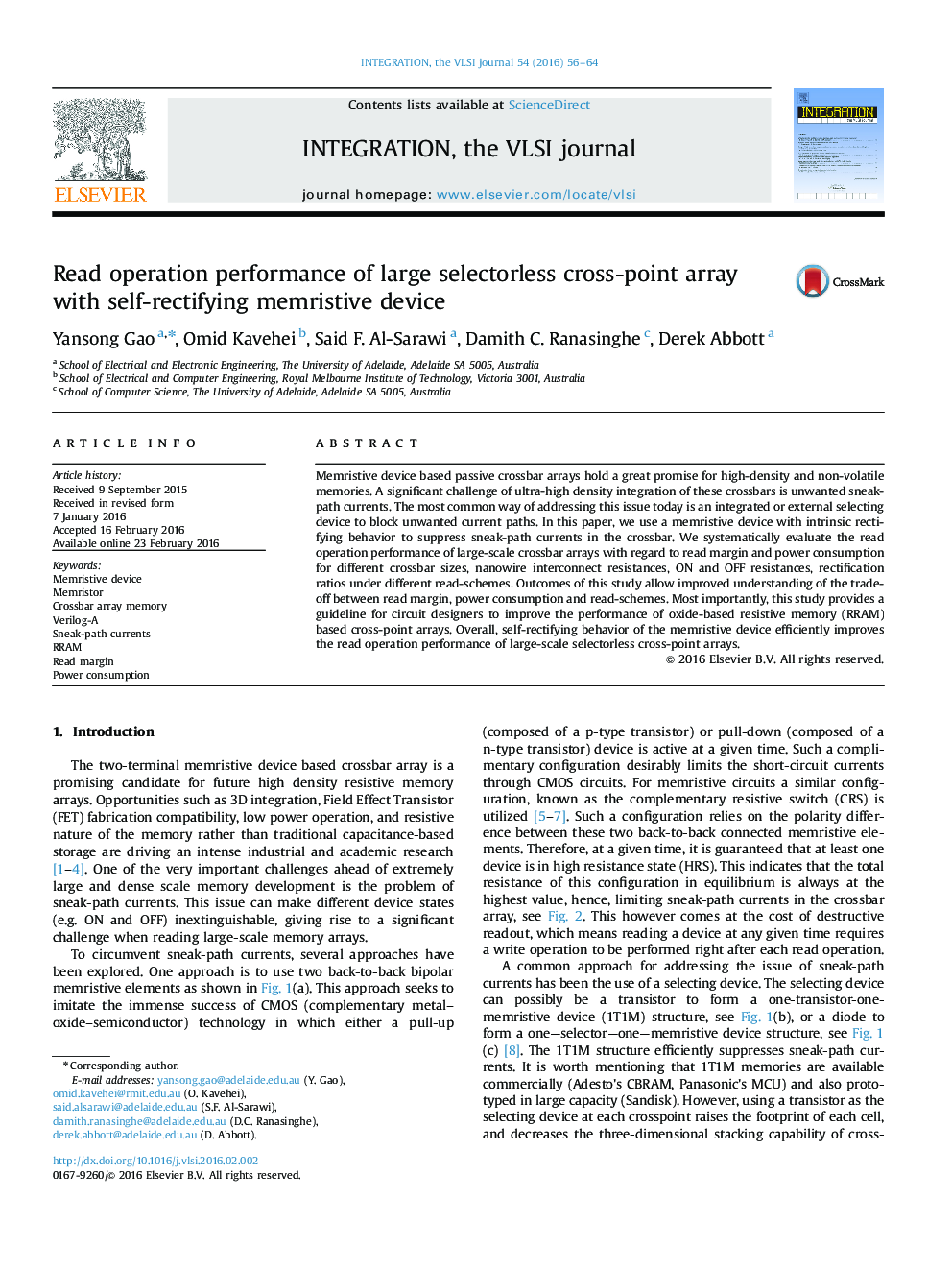 Read operation performance of large selectorless cross-point array with self-rectifying memristive device