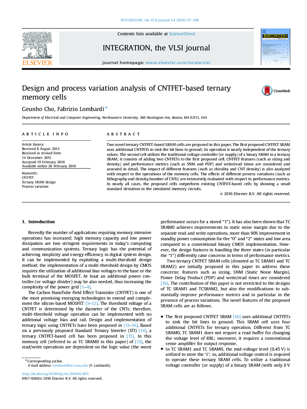 Design and process variation analysis of CNTFET-based ternary memory cells