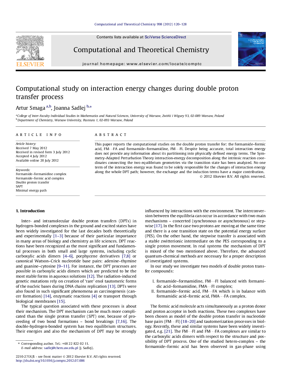 Computational study on interaction energy changes during double proton transfer process