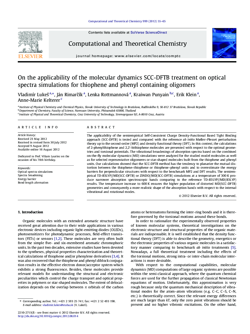 On the applicability of the molecular dynamics SCC-DFTB treatment on optical spectra simulations for thiophene and phenyl containing oligomers