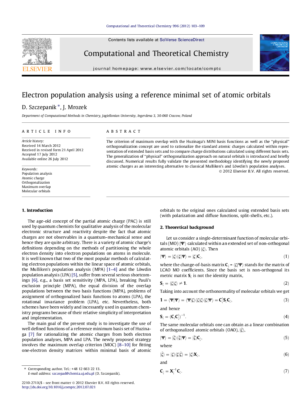 Electron population analysis using a reference minimal set of atomic orbitals