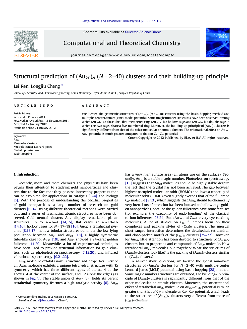 Structural prediction of (Au20)N (NÂ =Â 2-40) clusters and their building-up principle