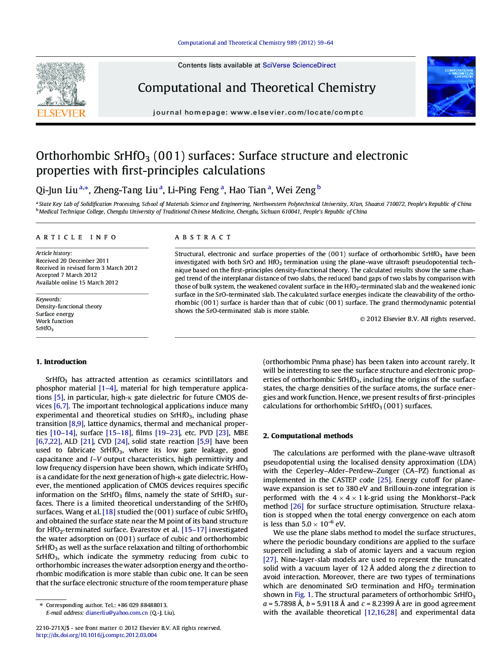 Orthorhombic SrHfO3 (0Â 0Â 1) surfaces: Surface structure and electronic properties with first-principles calculations