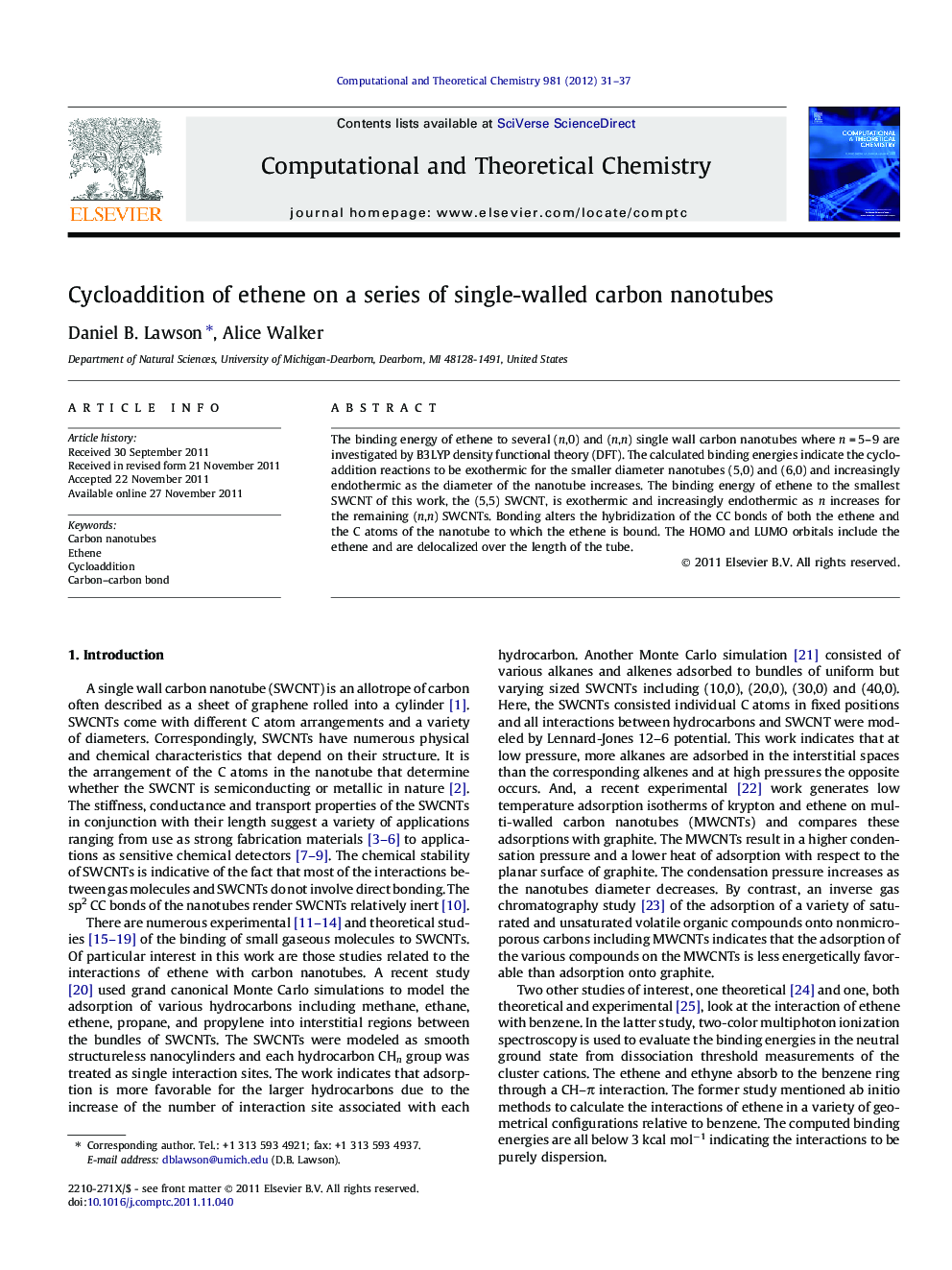 Cycloaddition of ethene on a series of single-walled carbon nanotubes