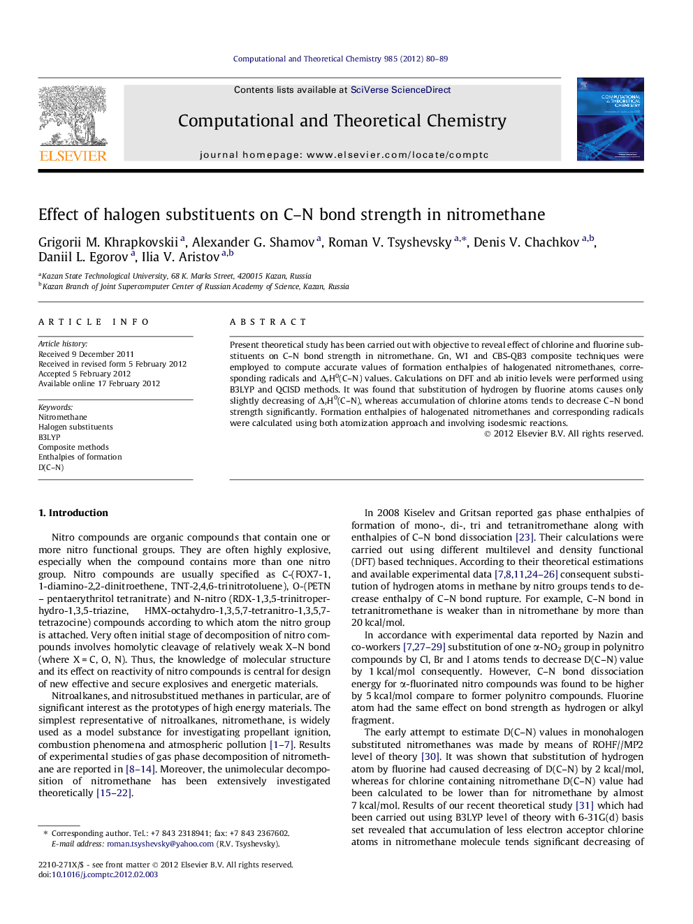 Effect of halogen substituents on C-N bond strength in nitromethane