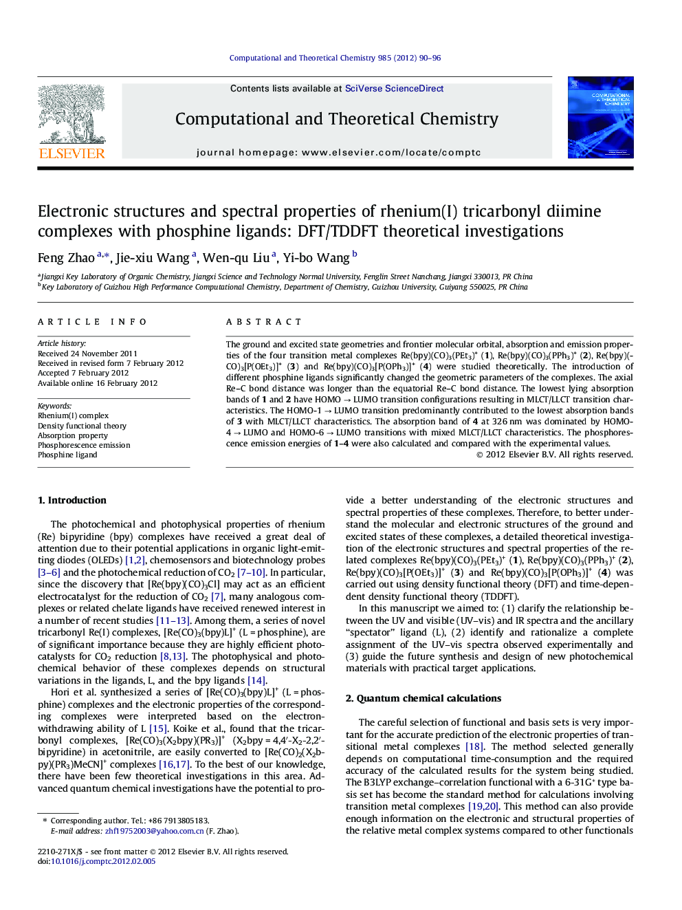 Electronic structures and spectral properties of rhenium(I) tricarbonyl diimine complexes with phosphine ligands: DFT/TDDFT theoretical investigations