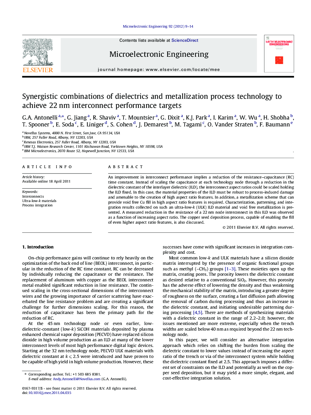 Synergistic combinations of dielectrics and metallization process technology to achieve 22 nm interconnect performance targets