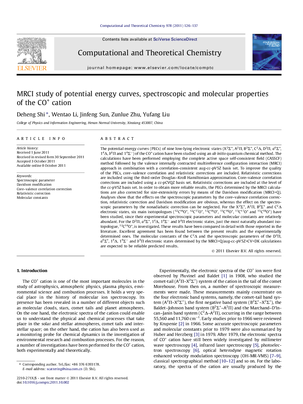 MRCI study of potential energy curves, spectroscopic and molecular properties of the CO+ cation