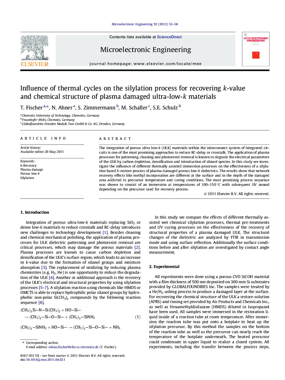 Influence of thermal cycles on the silylation process for recovering k-value and chemical structure of plasma damaged ultra-low-k materials