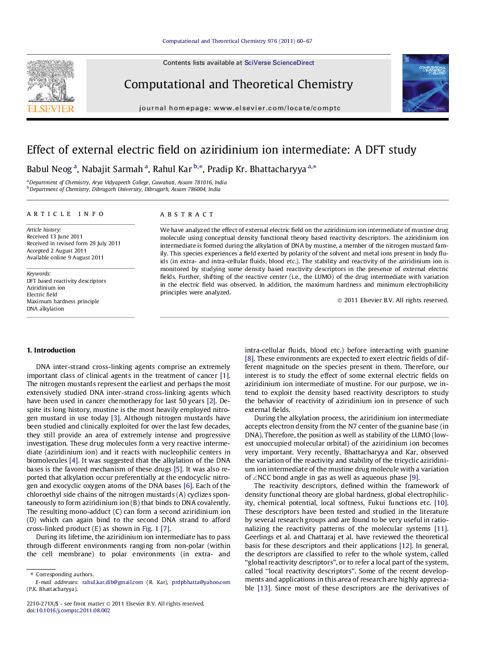 Effect of external electric field on aziridinium ion intermediate: A DFT study