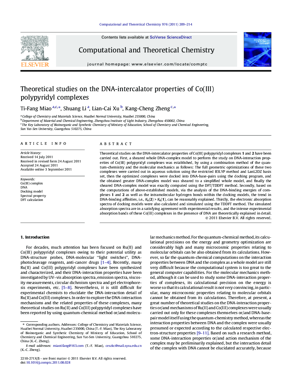 Theoretical studies on the DNA-intercalator properties of Co(III) polypyridyl complexes