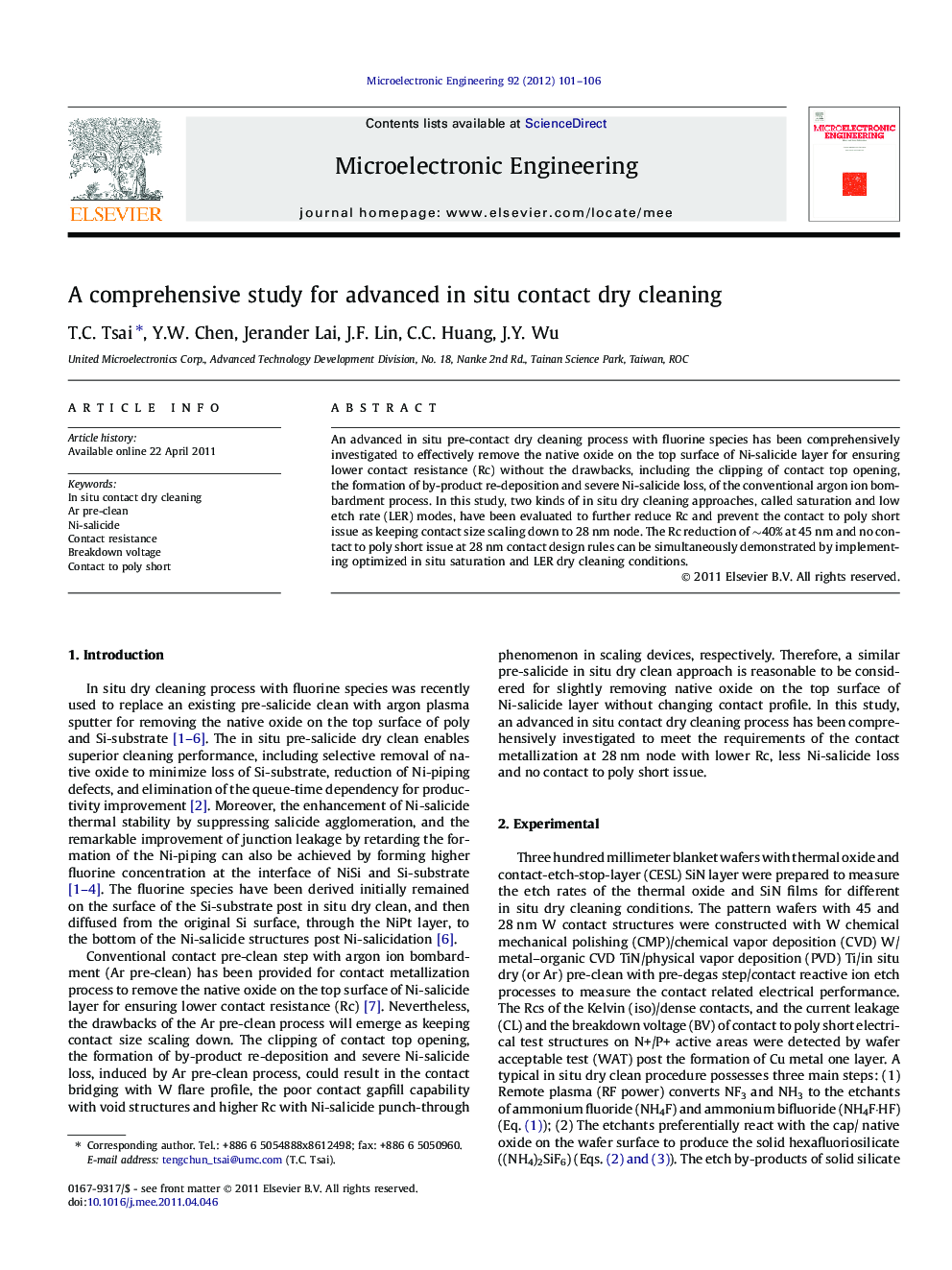 عکس صفحه اول مقاله: A comprehensive study for advanced in situ contact dry cleaning A comprehensive study for advanced in situ contact dry cleaning