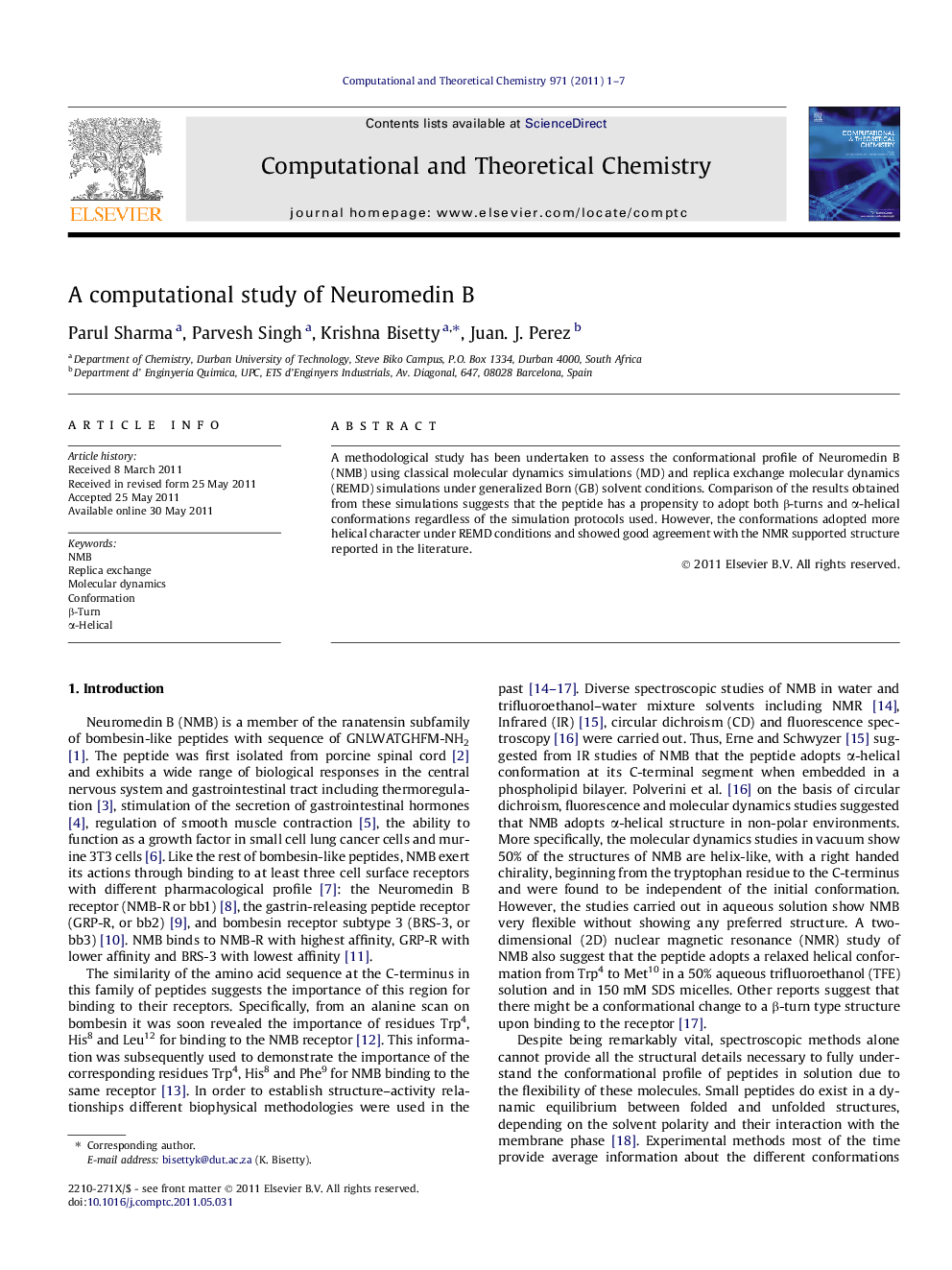 A computational study of Neuromedin B