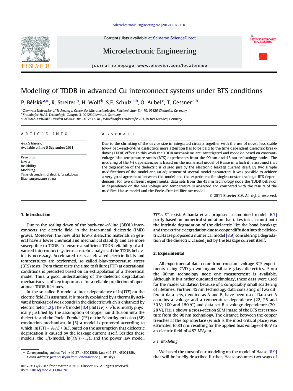 Modeling of TDDB in advanced Cu interconnect systems under BTS conditions