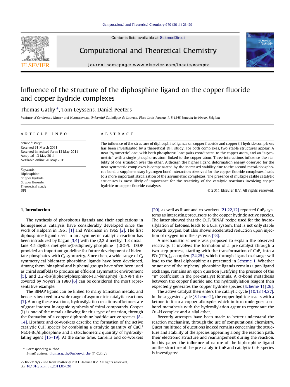 Influence of the structure of the diphosphine ligand on the copper fluoride and copper hydride complexes