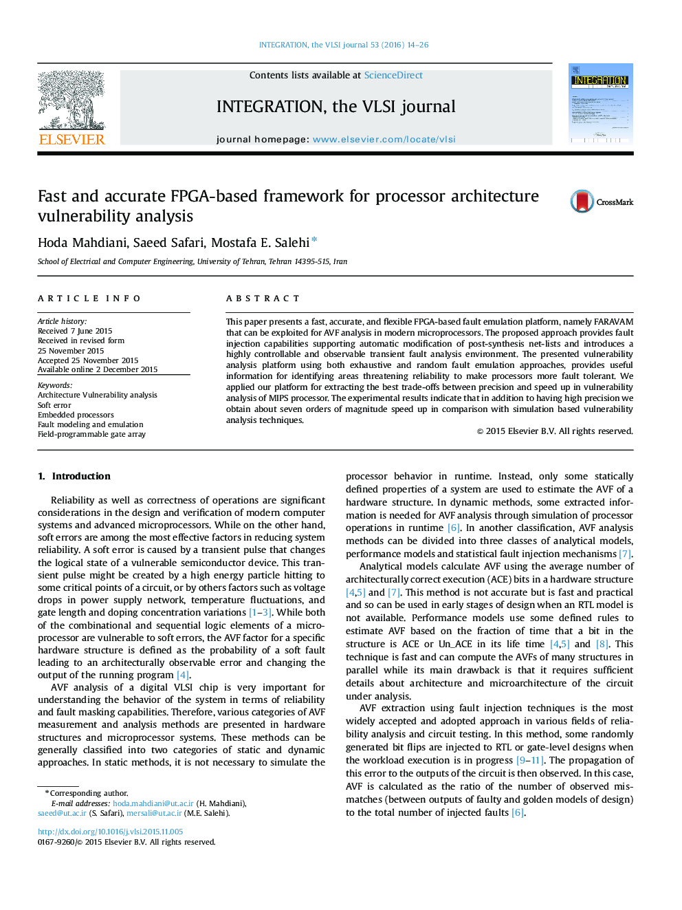 Fast and accurate FPGA-based framework for processor architecture vulnerability analysis